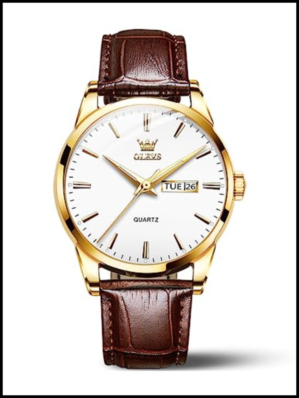 OLEVS Men's Leather Analog Watch Quartz Water Resistant